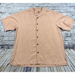 Tommy‎ Bahama Shirt Mens Large Peach Hawaiian Original Fit Jacquard Aloha